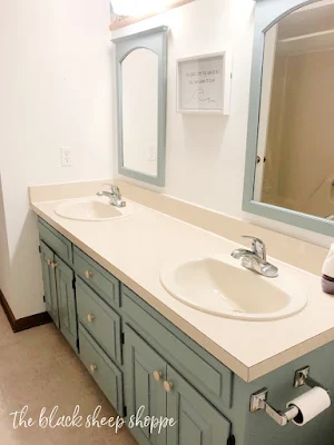The painted vanity brightens up the room.