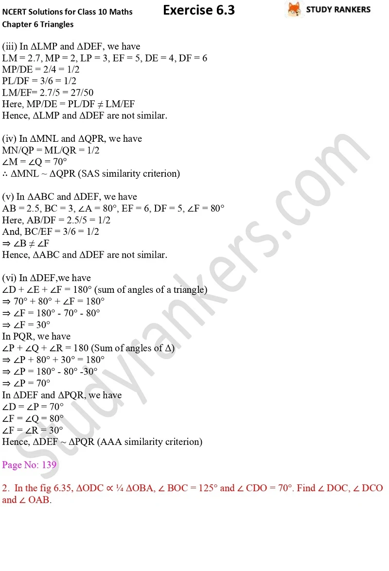 NCERT Solutions for Class 10 Maths Chapter 6 Triangles Exercise 6.3 Part 2