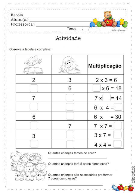 Atividade Multiplicação para 3º 4º e 5º ano