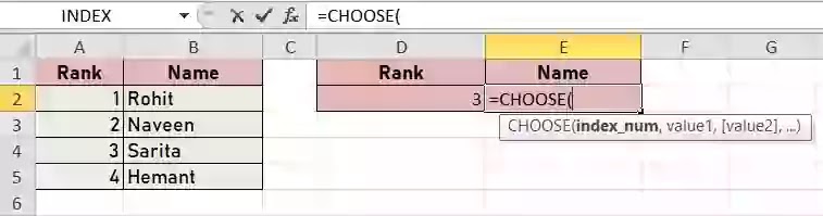 CHOOSE Function in excel in hindi