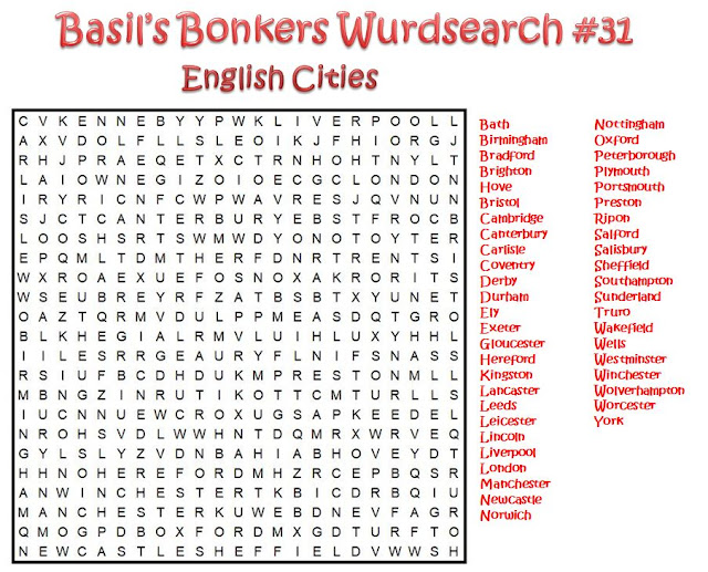 Basil's Bonkers Wurdsearch #31 ©BionicBasil® English Cities