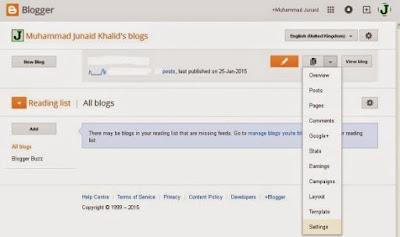 Blogger Settings page