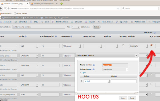 Mencentang Auto Increment