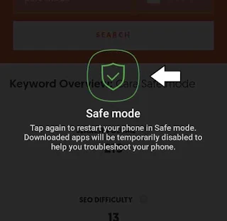 Safe mode di tap dan di aktifkan