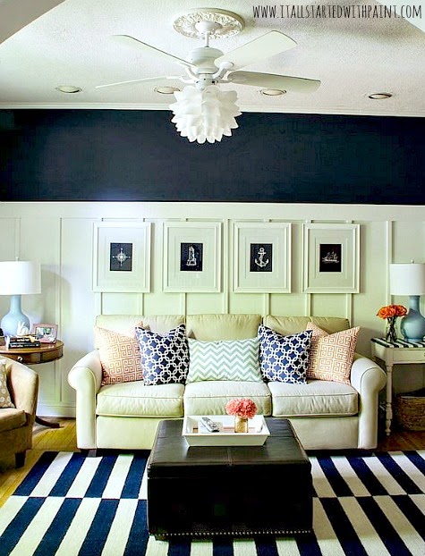 Navy Blue &amp; White Living Room Ideas | Board &amp; Batten ...