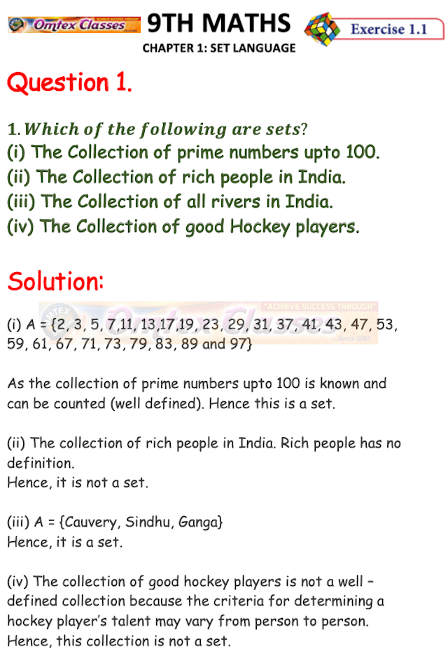 9th Maths Chapter 1 Set Language Exercise 1.1