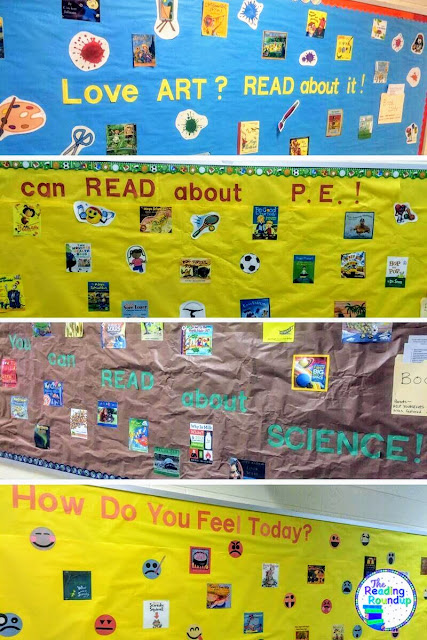 A variety of literacy bulletin board ideas featuring popular children's books such as: Charlie & the Chocolate Factory, The Rainbow Fish, Magic Treehouse, and more!