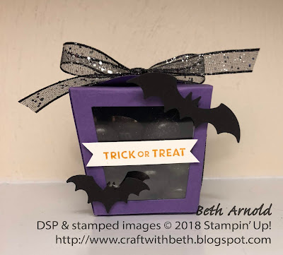 Craft with Beth: Stampin' Up! TakeOut Treats Thinlits treat holder Halloween Bat Punch Itty Bitty Greetings Classic Label Punch