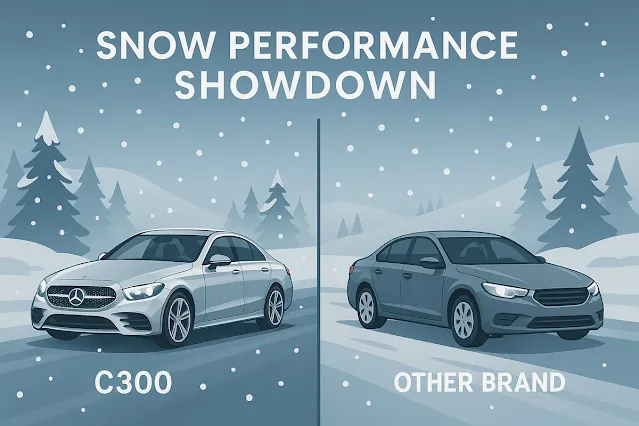 ベンツC300と他ブランド車の雪道比較