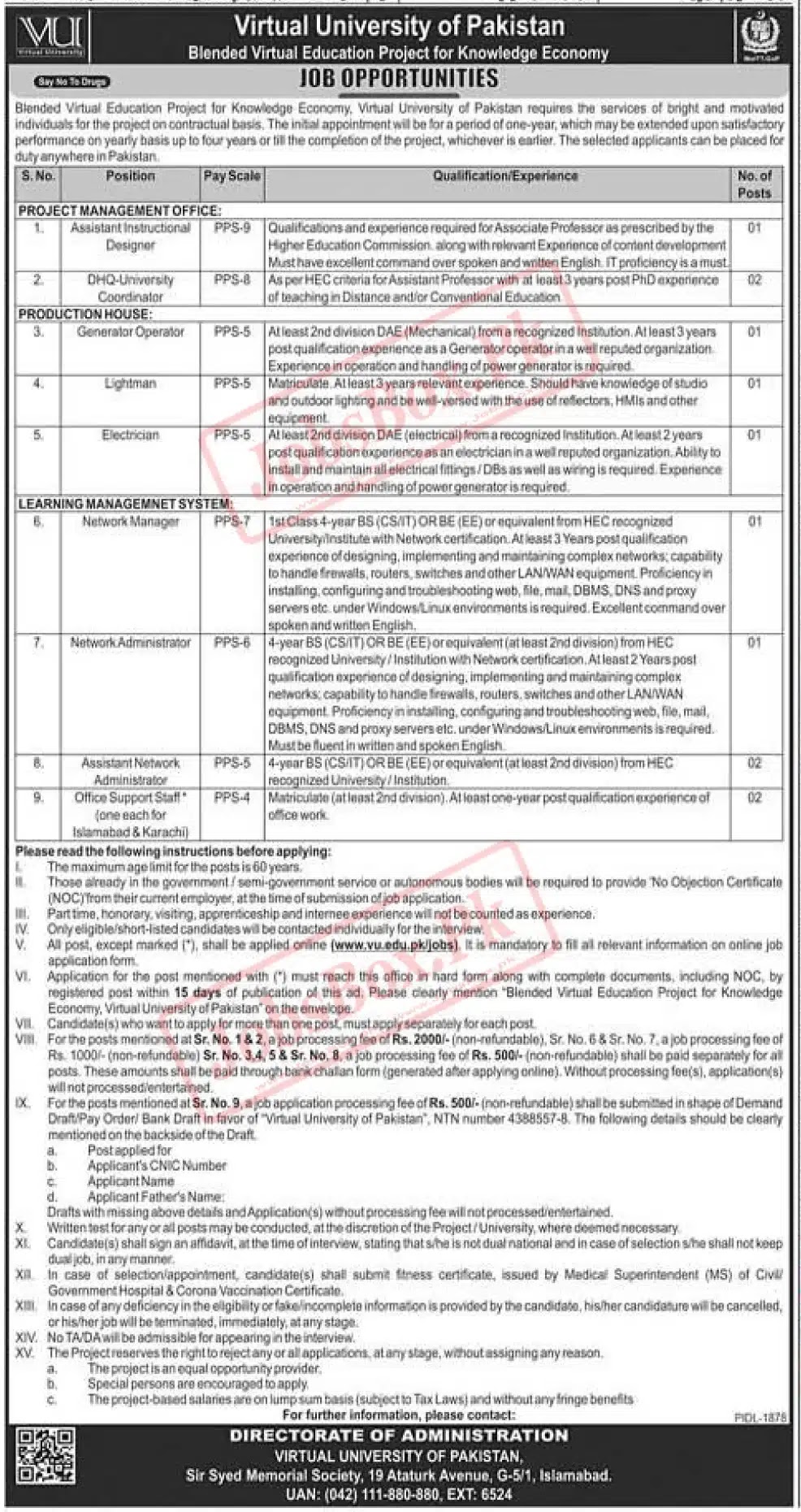 Virtual University Jobs 2023 Latest Advertisement