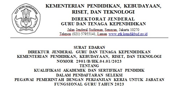 Surat Edaran SE GTK Kemendikbudristek Nomor 2901/B/HK.04.01/2024 tentang Kualifikasi Akademik dan Sertifikat Pendidik