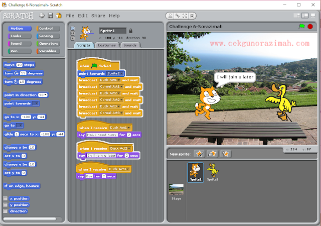 jom belajar scratch, broadcasting di dalam scratch