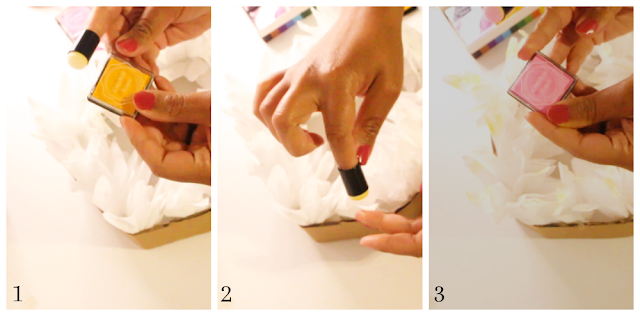 Using stamp ink for coffee filter flowers