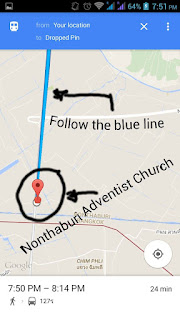 Map going to Nonthaburi Adventist Church, nonthaburi, thailand, seventh-day adventist church