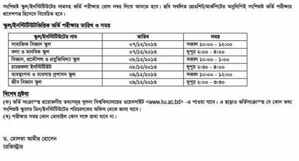 KU Admission Notice