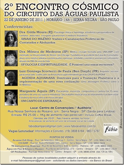 Programação do Segundo Encontro Cósmico em Serra Negra 2011