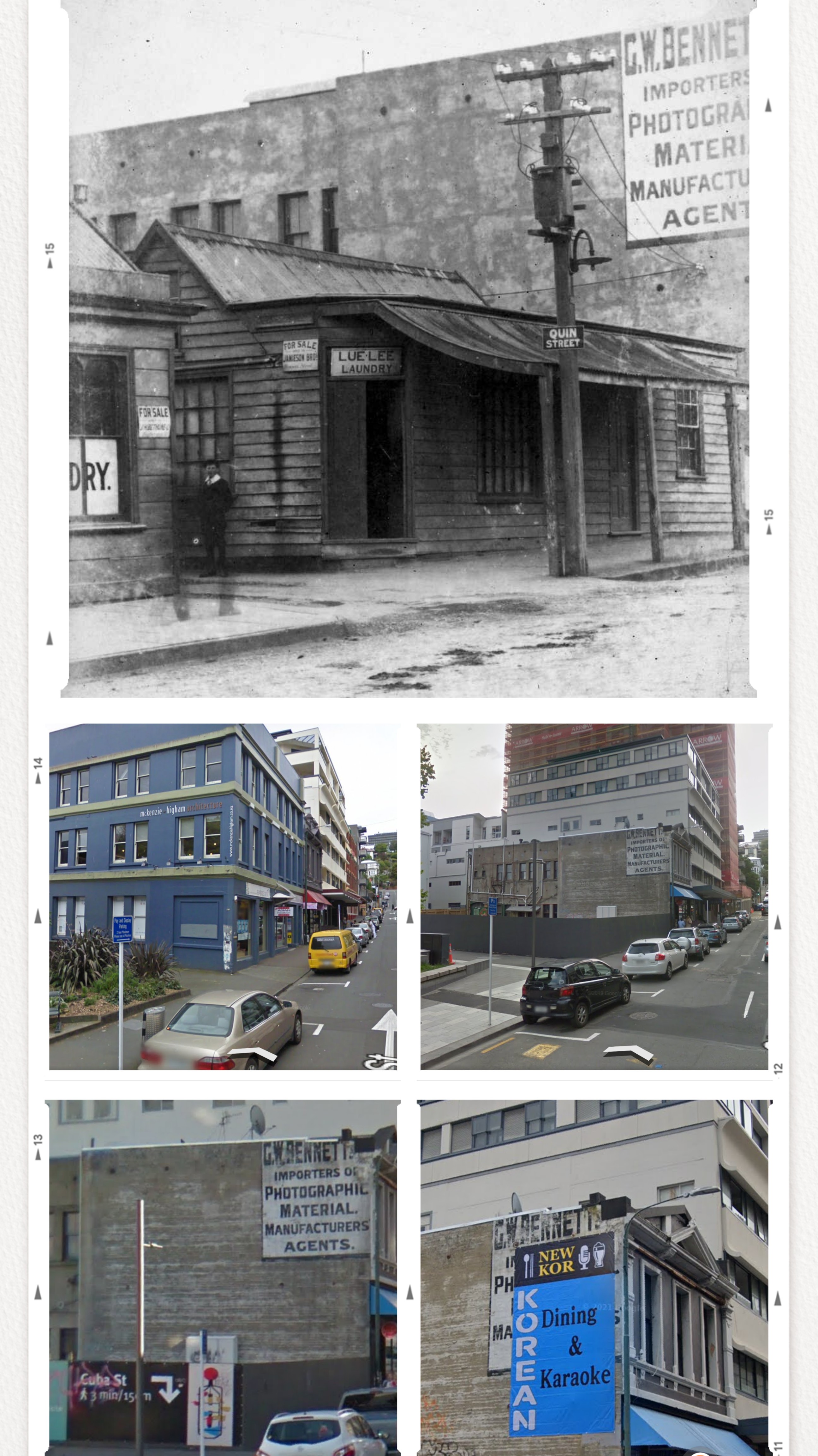 The 'G.W. Bennett' sign in Wellington through the ages in a collage of photos