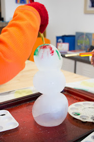 Painting on Ice  Kids Activity- Try making a snowman out of ice and painting it with watercolors