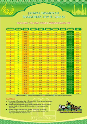  semua kota di Jawa tengah memuat daftar jadwal sholat dan imsakiyah selama bulan Ramadhan Jadwal Imsakiyah 2018 Semua Kota di Jawa Tengah