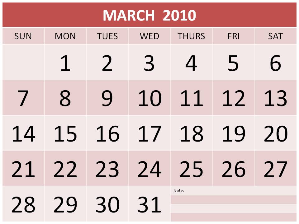 Free Blank March 2010 Calendar. To download and print this Free Blank 
