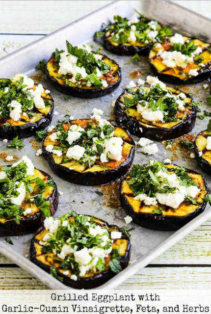 Grilled Eggplant with Garlic-Cumin Vinaigrette, Feta, and Herbs