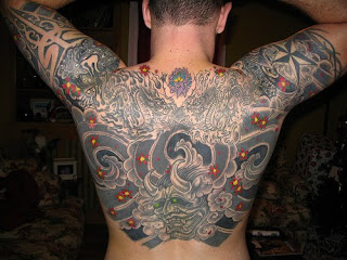 Japanese Oni Mask Tattoo on full back body