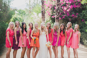 bridesmaids in mismatched dresses