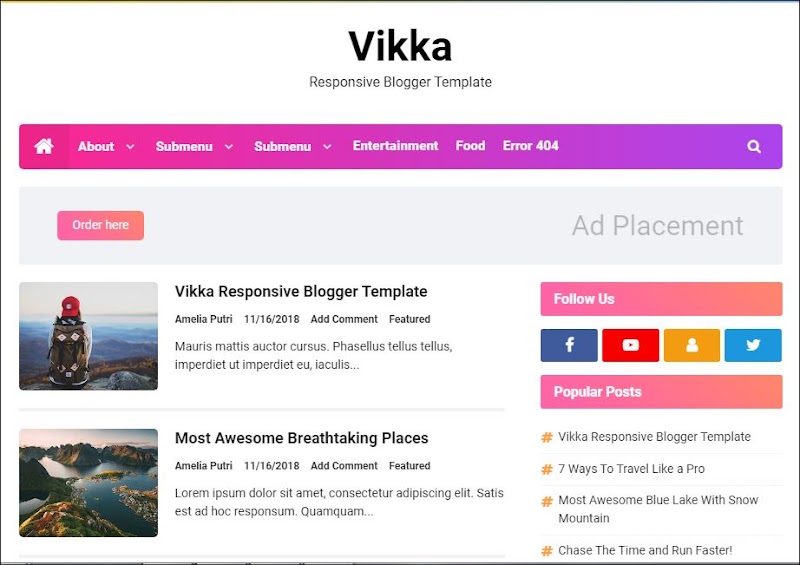 Vikka Premium Blogger Template Free Download