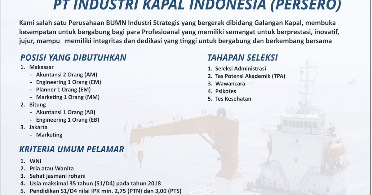 Loker BUMN Terbaru November 2019 PT Industri Kapal Indonesia