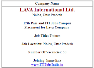 Lava Campus Placement: 12th Pass and ITI Jobs Campus Placement for Lava Company for Noida, Uttar Pradesh Location