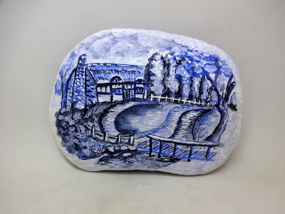 COMO PINTAR PIEDRAS CON PAISAJE AZUL IMITACIÓN CERÁMICA