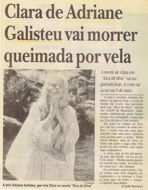 Matérias antigas de jornal sobre a participação de Adriane Galisteu em Xica da Silva (1996)