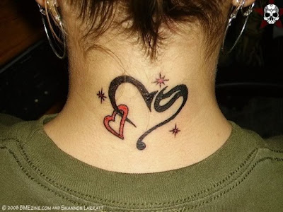 tribal heart tattoo for neck of girl 