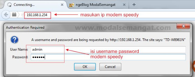 username password modem speedy