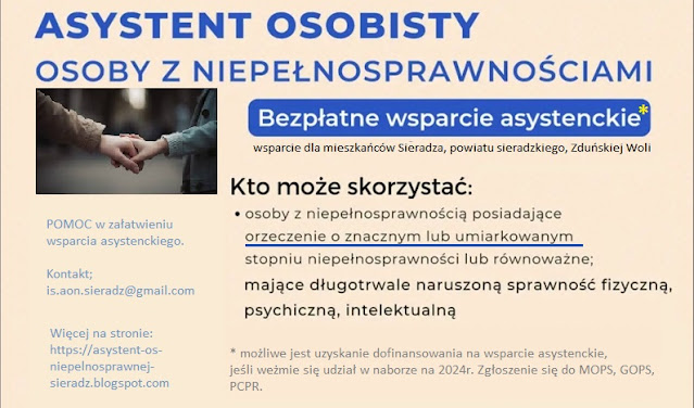 Asystent osoby niepełnosprawnej 2024r Sieradz, Zduńska Wola