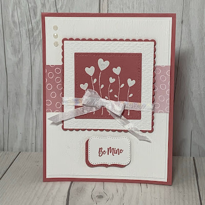 Handmade Valentine card using white heat embossed heart flowers from Valentine Keepsakes Stamp Set