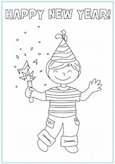 Cute Boy Wishes Happy New Year 2017 Coloring Page – New Year Drawing Images