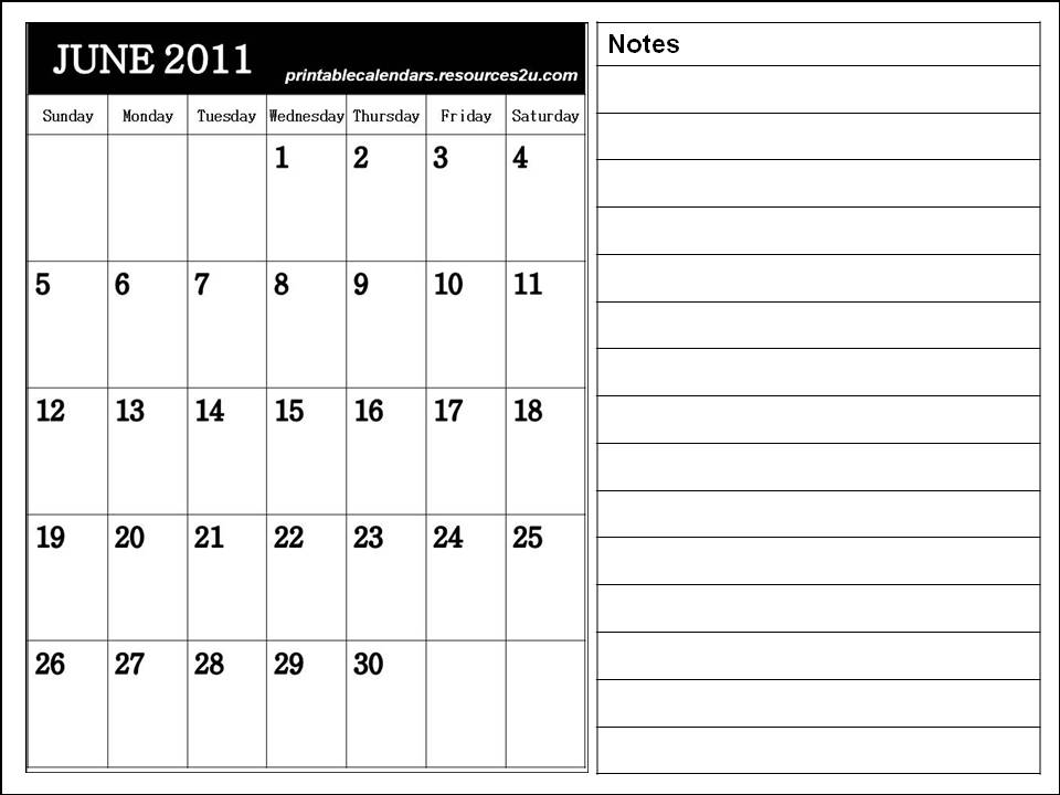 june 2011 calendar blank. June 2011 Calendars with