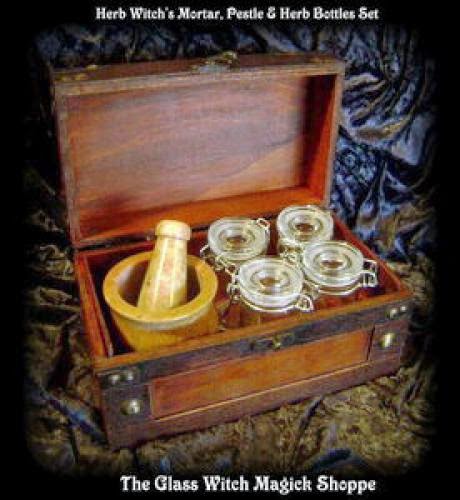 Herb Witchs Mortar Pestle And Herb Bottles Set 40 00
