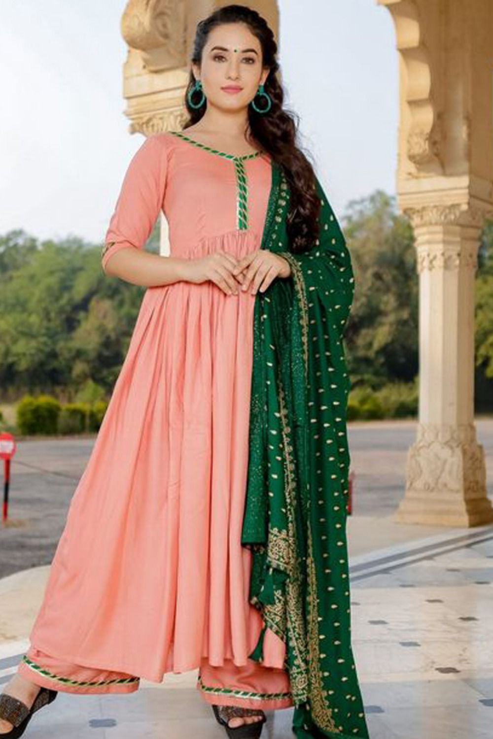 peach color combination dresses Pakistani