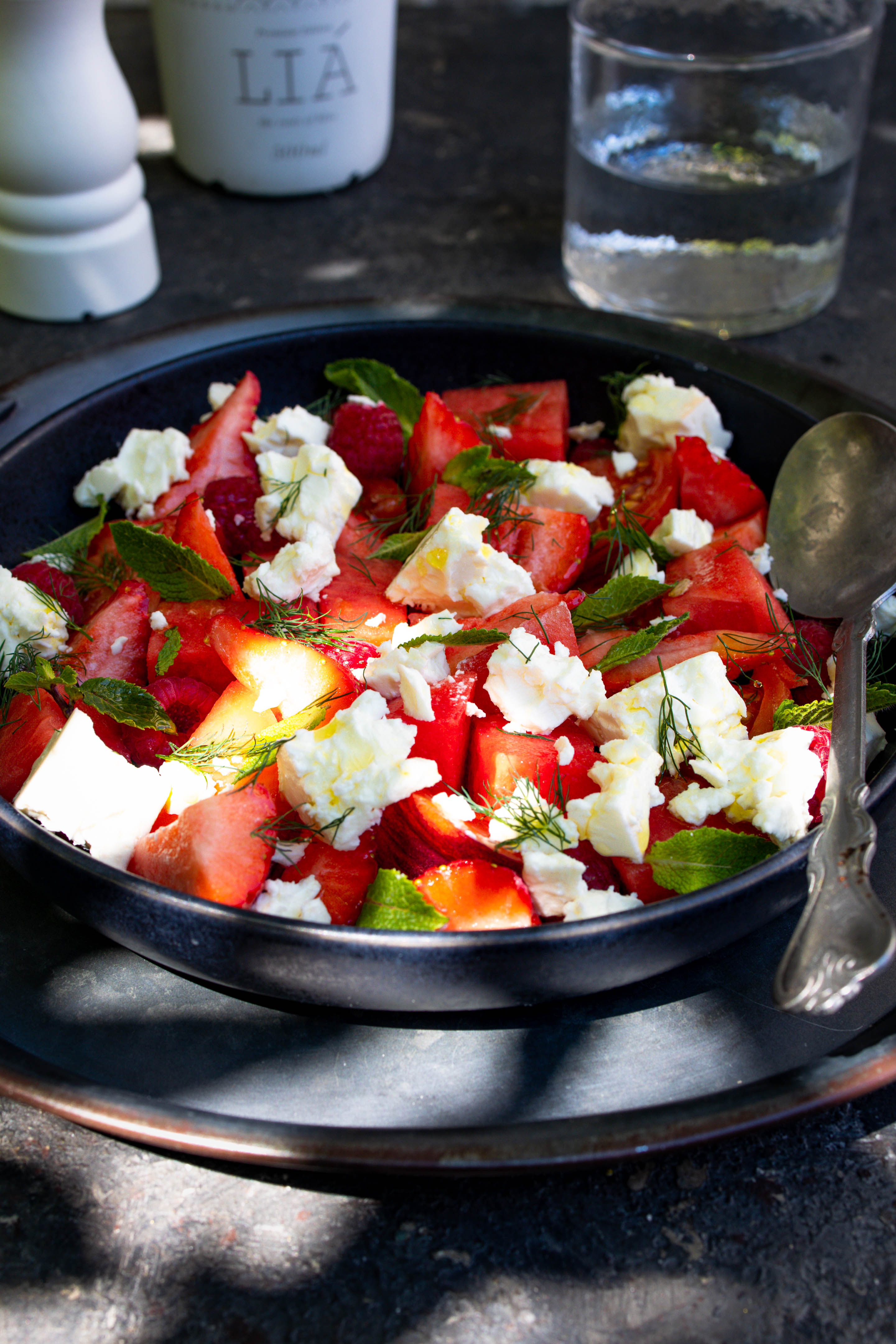 salade à la pastèque, salade de tomates feta