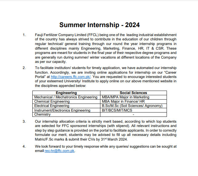 FFC Summer Internship Program 2024