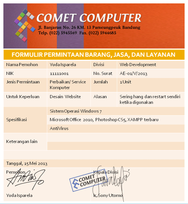 Contoh Form Peminjaman Barang Inventaris Kantor Resmi 