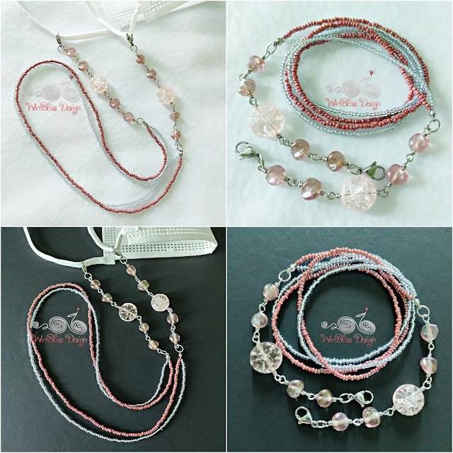 Face Mask Chain with Crackle Glass Beads, Seed Beads and Fire Polished Beads