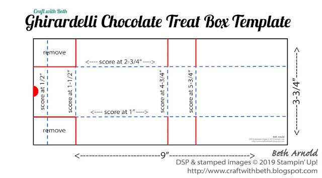 Craft with Beth: Stampin' Up! stamp Ghirardelli Chocolate treat box treat holder 3D Snowman Season Snowman Builder Punch Let It Snow Specialty Designer Series Paper DSP Let It Snow Embellishment Kit Sttched Shapes Framelits Dies winter gift packaging template with measurements