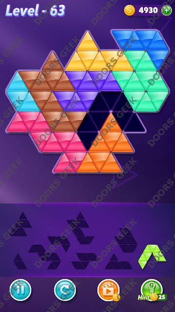 Block! Triangle Puzzle 9 Mania Level 63 Solution, Cheats, Walkthrough for Android, iPhone, iPad and iPod