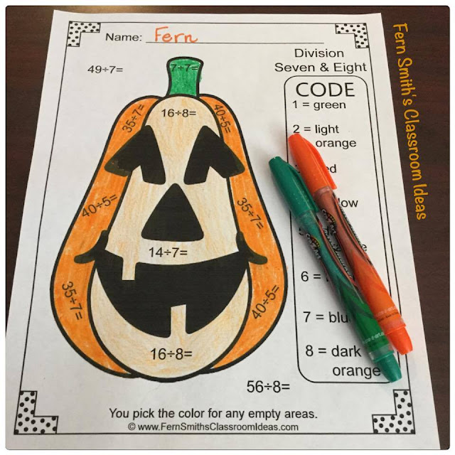 Fern Smith's Classroom Ideas Color By Numbers Halloween Costumed Kids Multiplication and Division Bundle at TeachersPayTeachers.