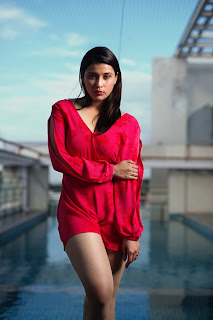 Mannara Chopra Sexy Pictures In Red Mini Dress