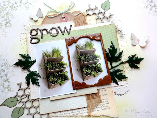 Herb Garden Scrapbook Layout Featuring Inked and Glazed Chipboard by Dana Tatar