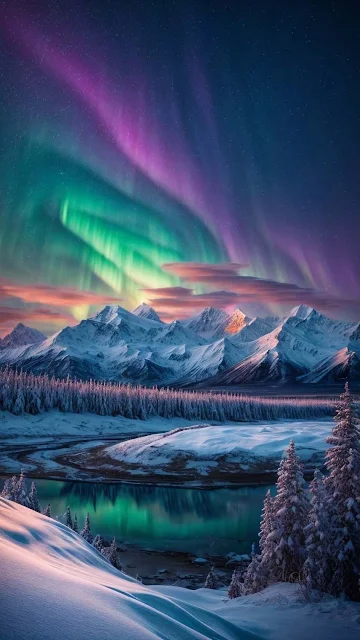 Aurora Lights Mountains Landscape iPhone Wallpaper is free mobile wallpaper. First of all this fantastic wallpaper can be used for Apple iPhone.